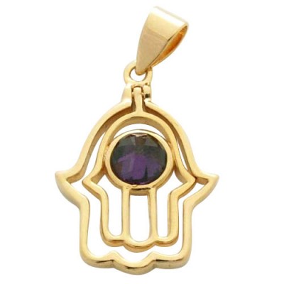 Gold Filled Amethyst Hamsa Pendant